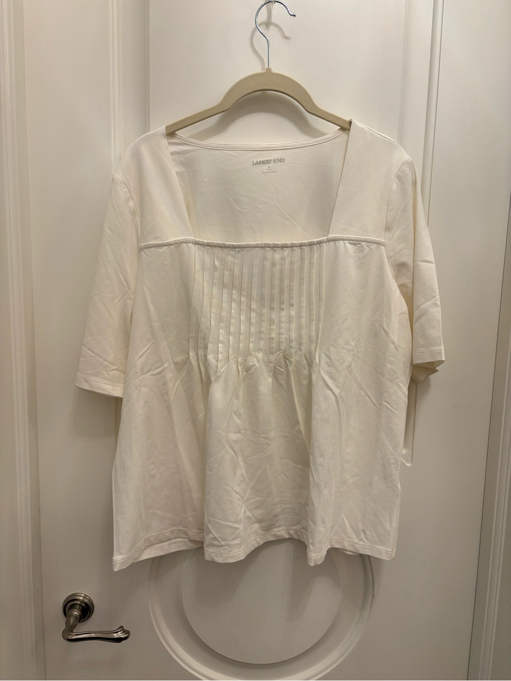 Lands' End off white Square Neck Pleated Short Sleeve Tunic